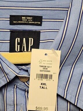 Nwt XXL Tall GAP Striped Big Poplin Shirt shirt in navy, white and light